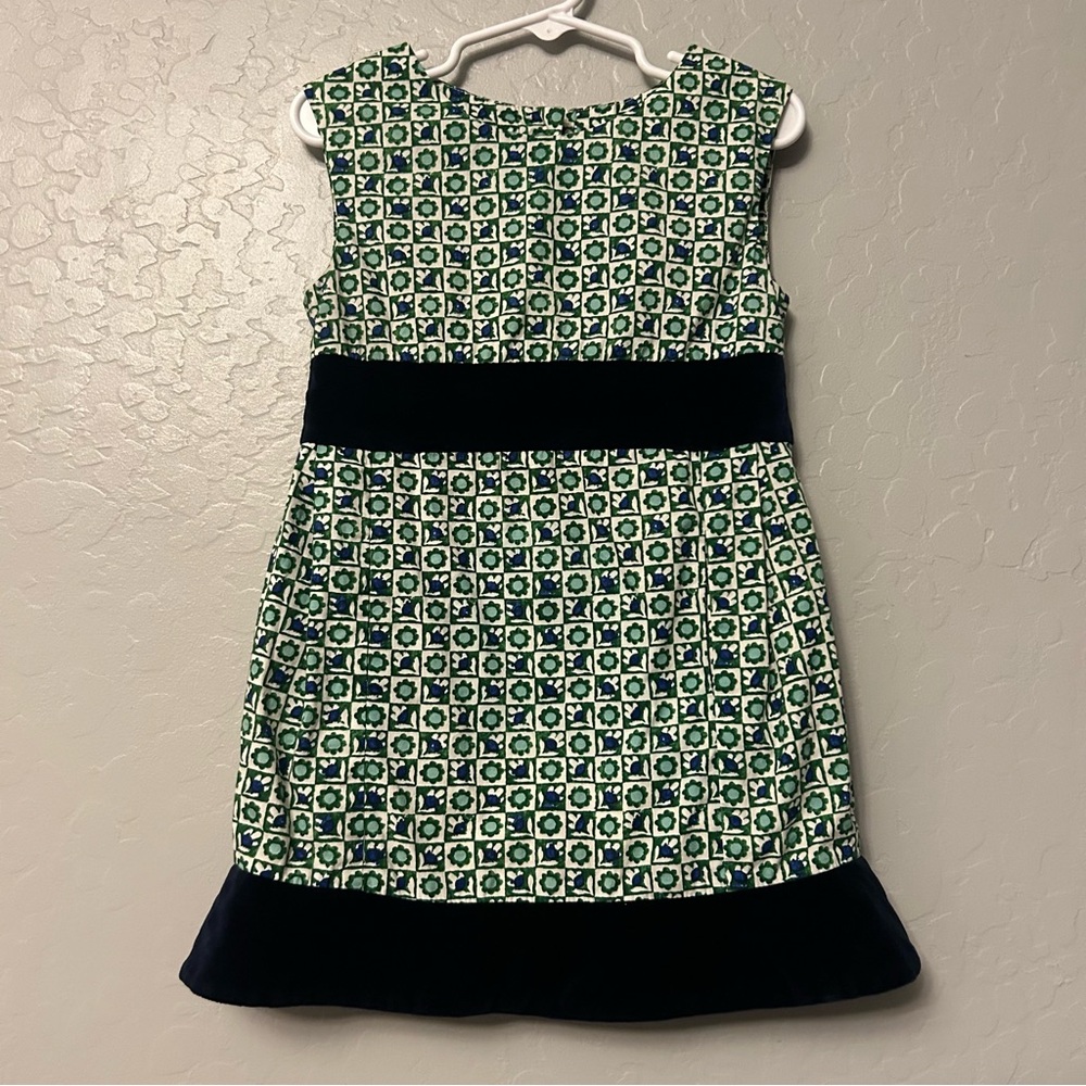 Oscar de la Renta girls green, navy and white floral and velvet dress size 5
